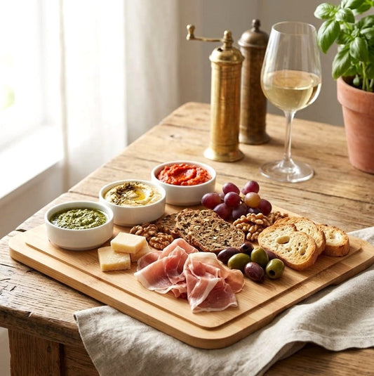 Square Serving Board with 3 Dip Bowls